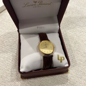 Lucien Piccard Gold Dial with Brown Leather Band